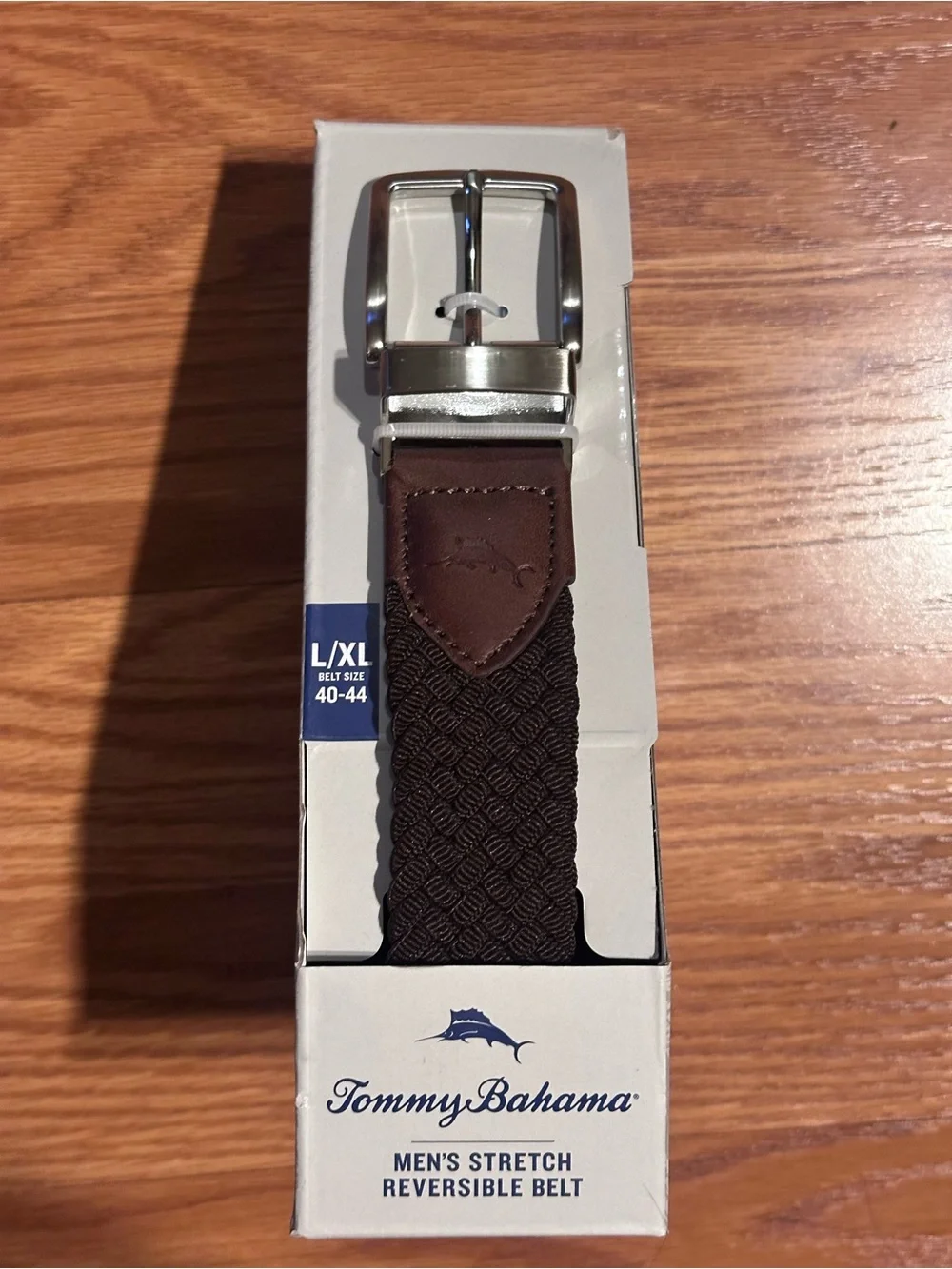 Tommy Bahama Brown Black Stretch Reversible Belt leather trim size L/XL 40-44